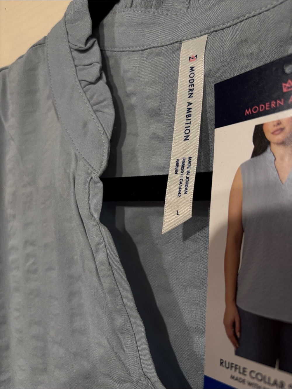 2/$30 Modern Ambition Women's Sleeveless Mock Neck Blouse in Light Blue - Picture 4 of 8